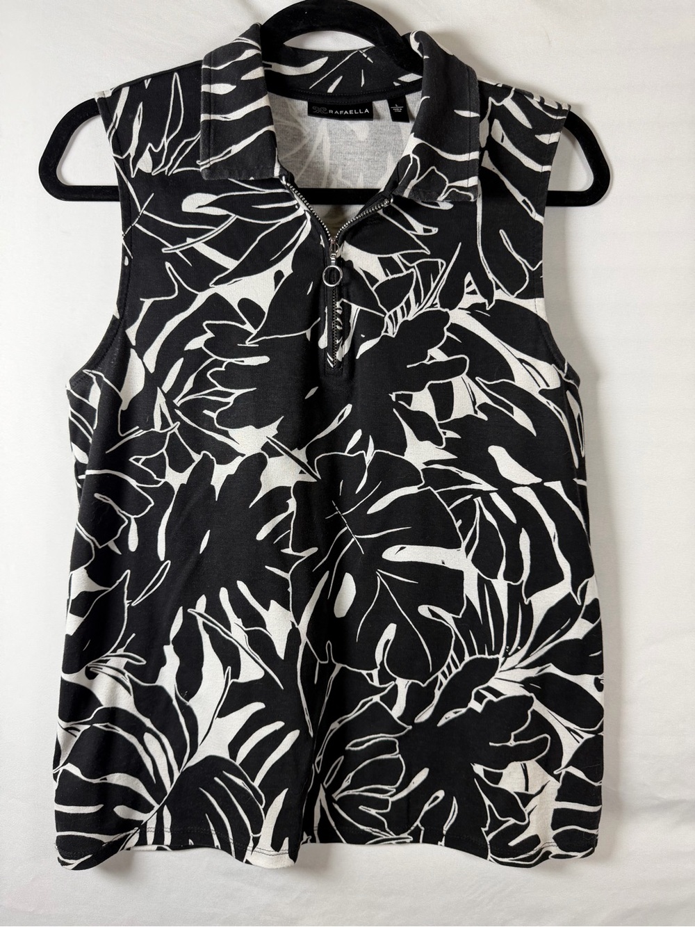 Rafaella Black & White Sleeveless Zip-Front Tank Lg